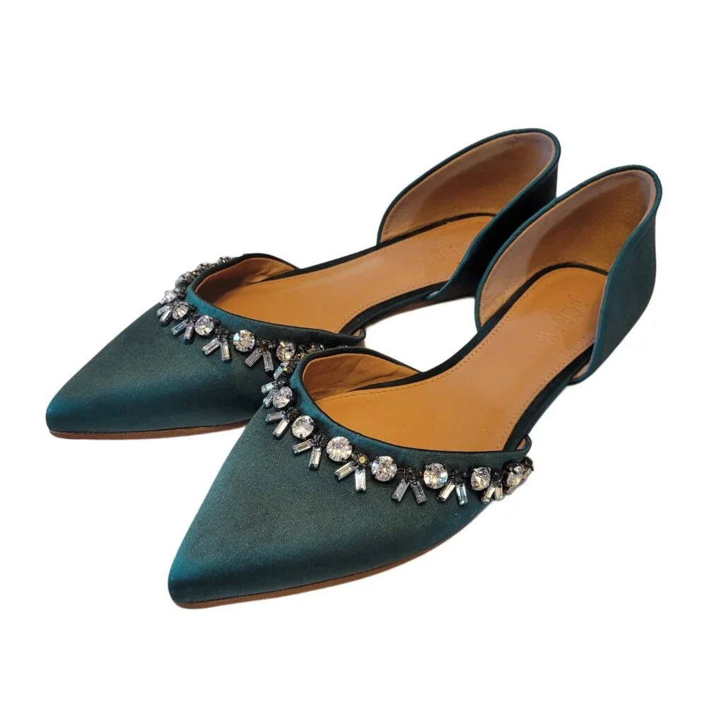 J. Crew Satin Jeweled D'Orsay Flats